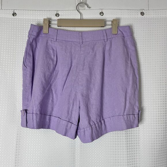 Blue Sol Linen Blend Shorts Women’s Size 12 Lilac Purple Cuffed Hem - Picture 2 of 5